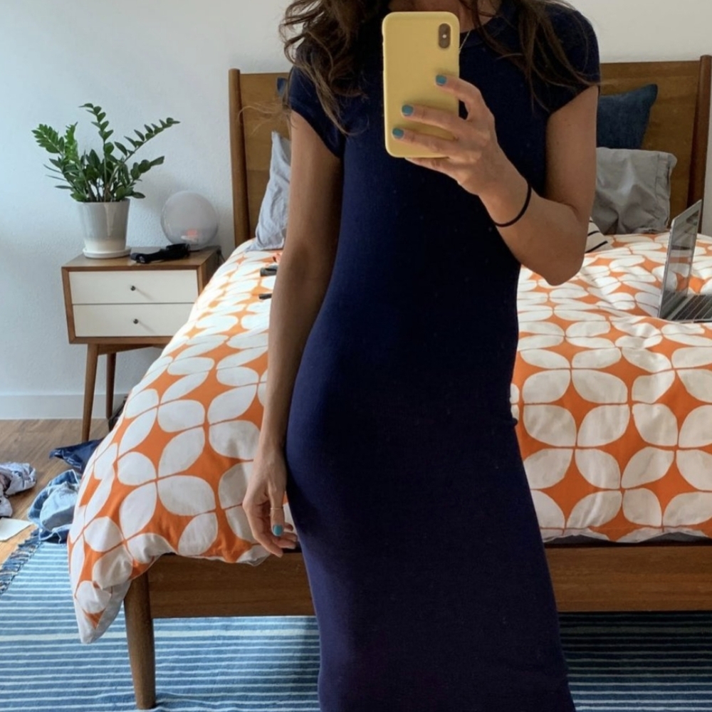 Enza Costa INTERMIX Ribbed Navy Bodycon T-shirt Dress S/M - Picture 8 of 10